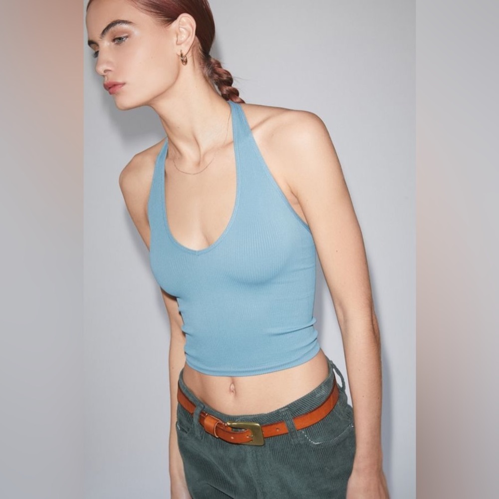 Out From Under Light Blue Jackie Seamless Halter Top